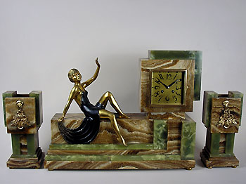 art deco mantel clock set