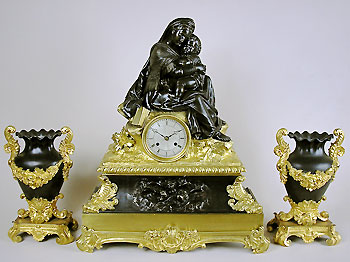 bronze mantel clock set